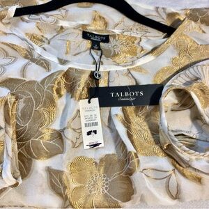 Talbots 2 pullover blouse white gold floral